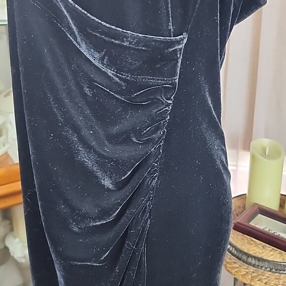 SOFT SURROUNDINGS | Classic Black Long Sleeve Velvet Holiday Faux Wrap Dress | L - Picture 3 of 11